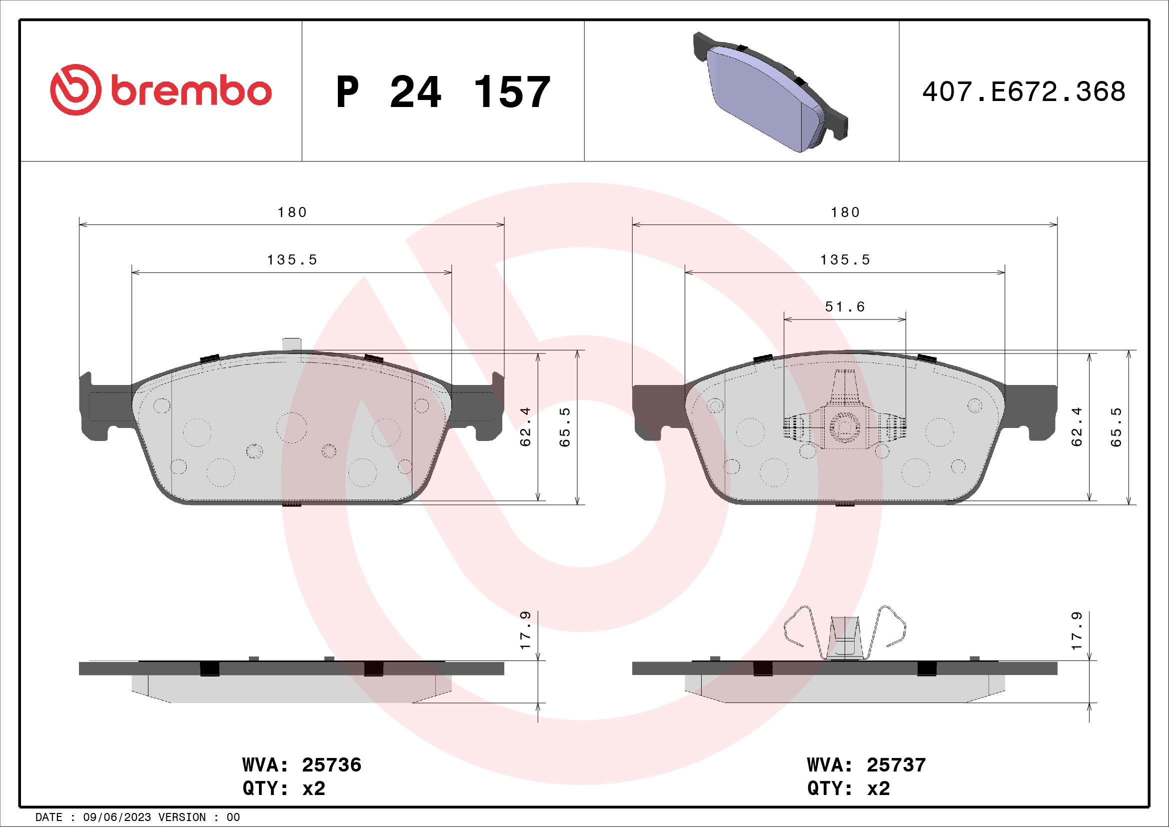 A.B.S. P 24 157 BREMBO Bremsbelagsatz, Scheibenbremse